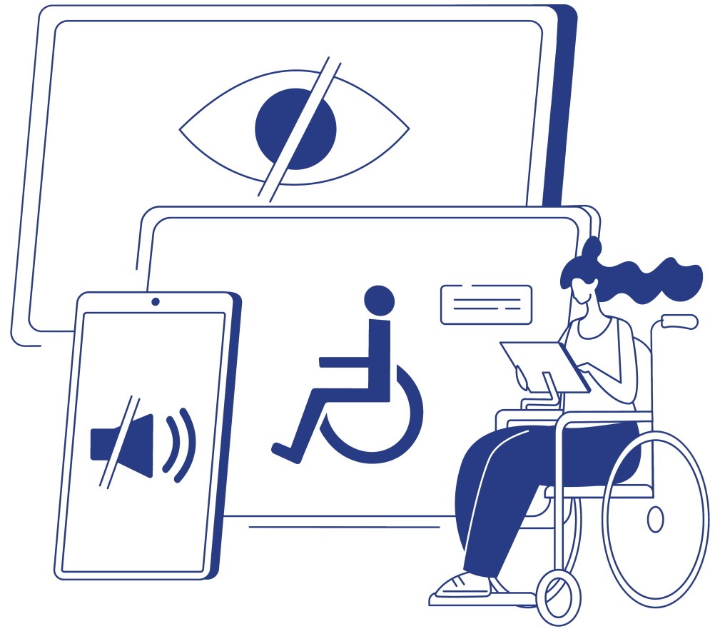 Pessoa numa cadeira de rodas a olhar para um computador